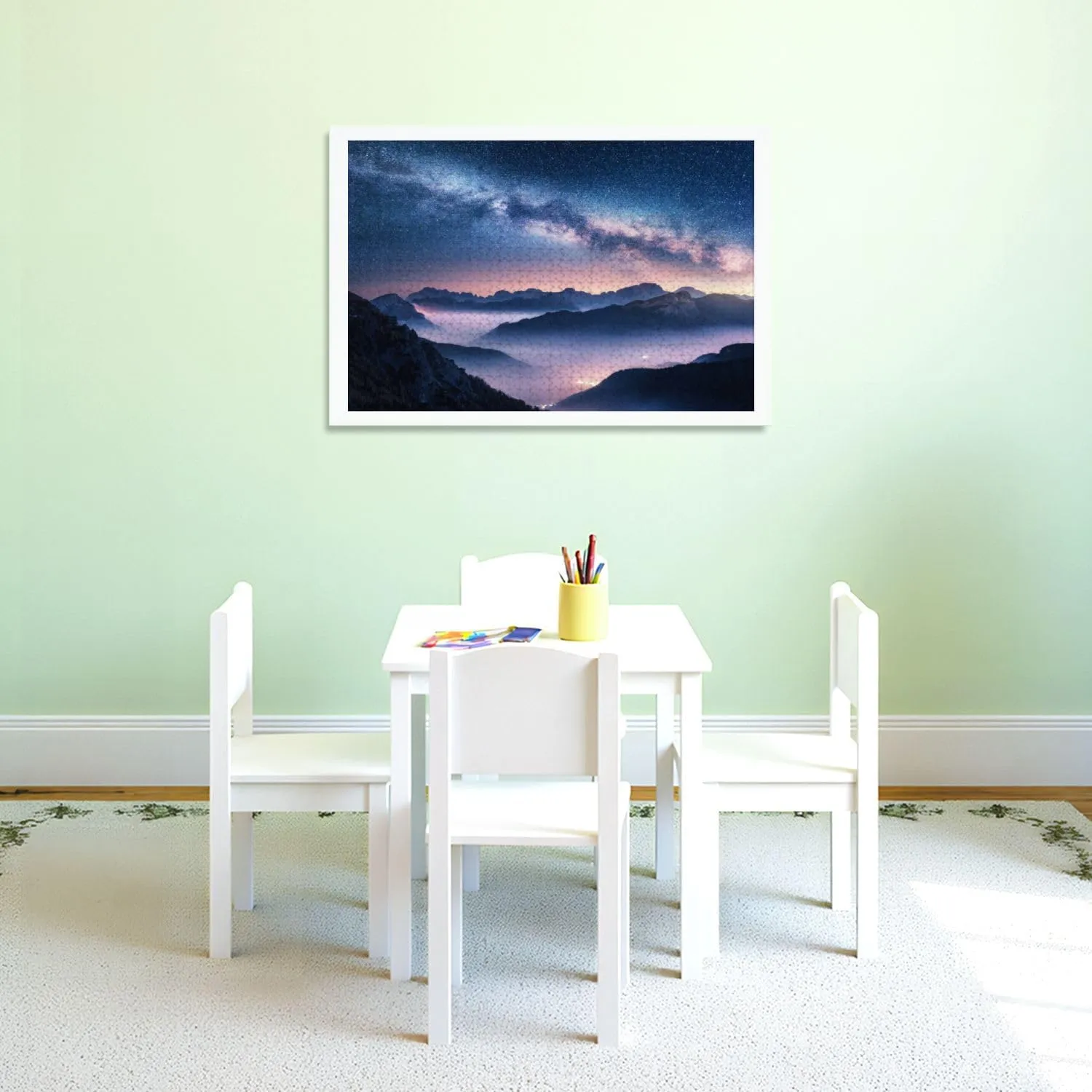 Puzzles for Adults 1000 Pieces Milky Way Mountains Fog Night Summer Landscape Foggy Alpine Mountain Wooden Jigsaw Puzzles Challenging Fun Educational Family Games Kid Toys Art Work Gift Home Decor