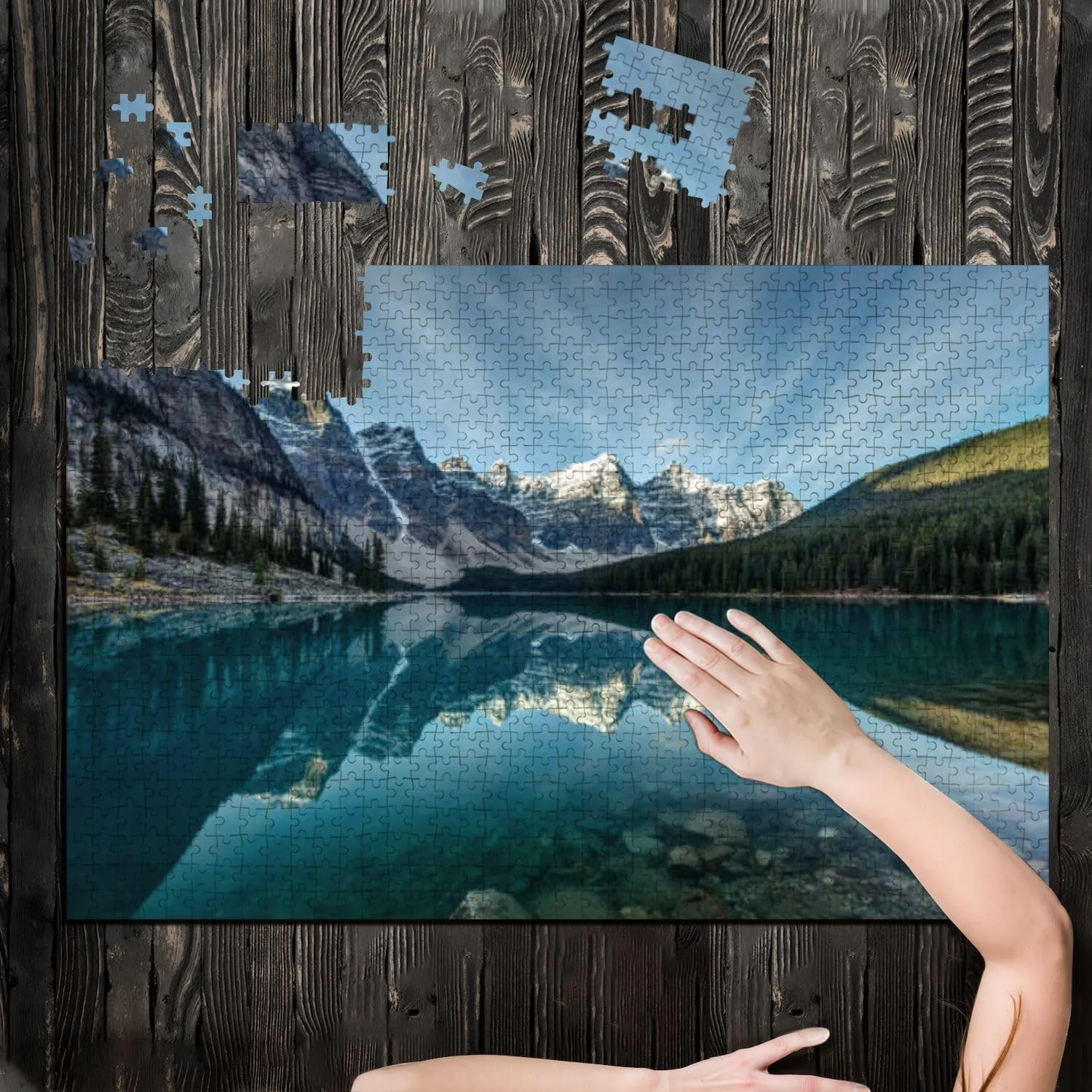 Puzzles for Adults 1000 Pieces Moraine Lake Reflection Wooden Jigsaw Puzzles Challenging Fun Educational Family Games Kid Toys Art Work Gift Home Decor