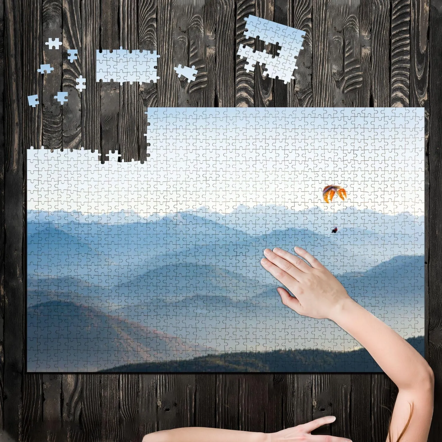 Puzzles for Adults 1000 Pieces Paraglider Mountains Wooden Jigsaw Puzzles Challenging Fun Educational Family Games Kid Toys Art Work Gift Home Decor