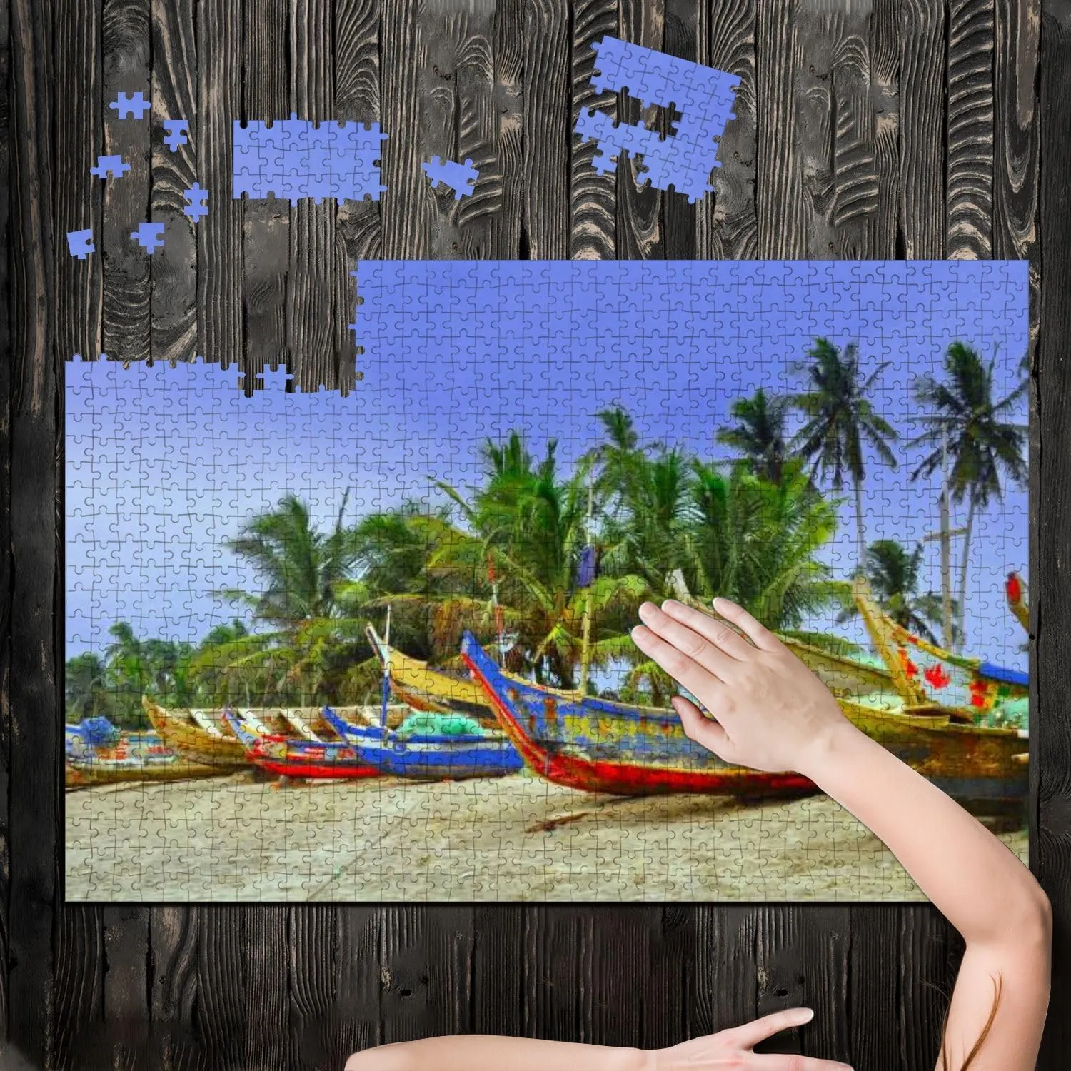 Puzzles for Adults 1000 Pieces Pirogues Traditional African Fishing Boats which Have Been Used for Wooden Jigsaw Puzzles Challenging Fun Educational Family Games Kid Toys Art Work Gift Home Decor