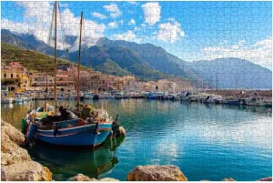 Puzzles for Adults 1000 Pieces Sicilian Port Fishing Boats Castellammare del Golfo Village Sicily Wooden Jigsaw Puzzles Challenging Fun Educational Family Games Kid Toys Art Work Gift Home Decor