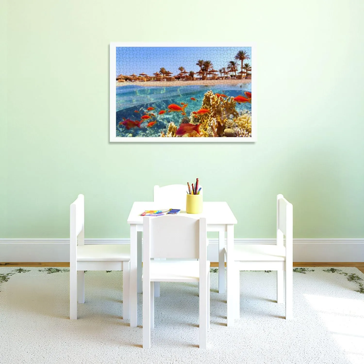 Puzzles for Adults 1000 Pieces Tropical Coral Reef Fish Beach Palms Sun umbrelas Red Sea Egypt Wooden Jigsaw Puzzles Challenging Fun Educational Family Games Kid Toys Art Work Gift Home Decor