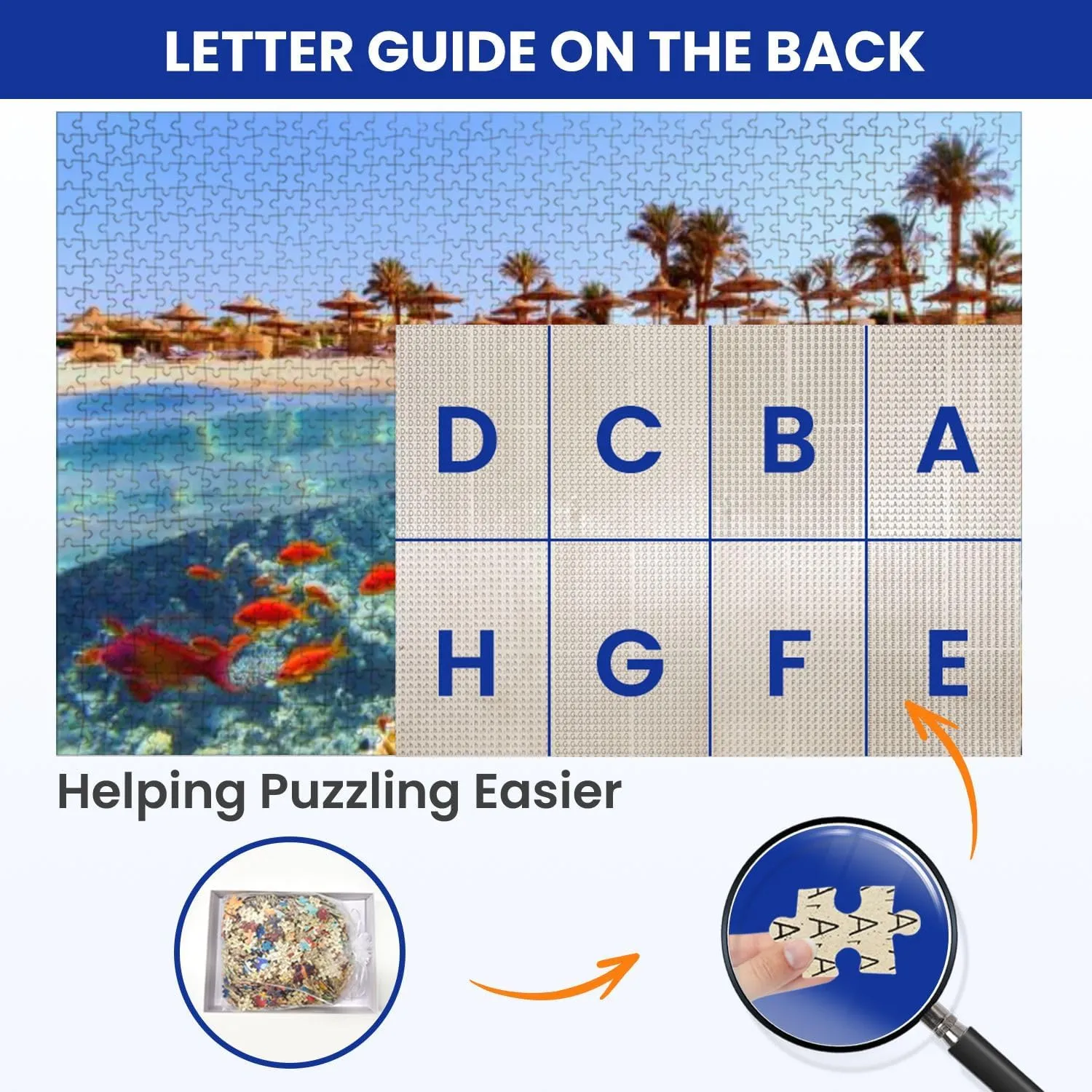 Puzzles for Adults 1000 Pieces Tropical Coral Reef Fish Beach Palms Sun umbrelas Red Sea Egypt Wooden Jigsaw Puzzles Challenging Fun Educational Family Games Kid Toys Art Work Gift Home Decor