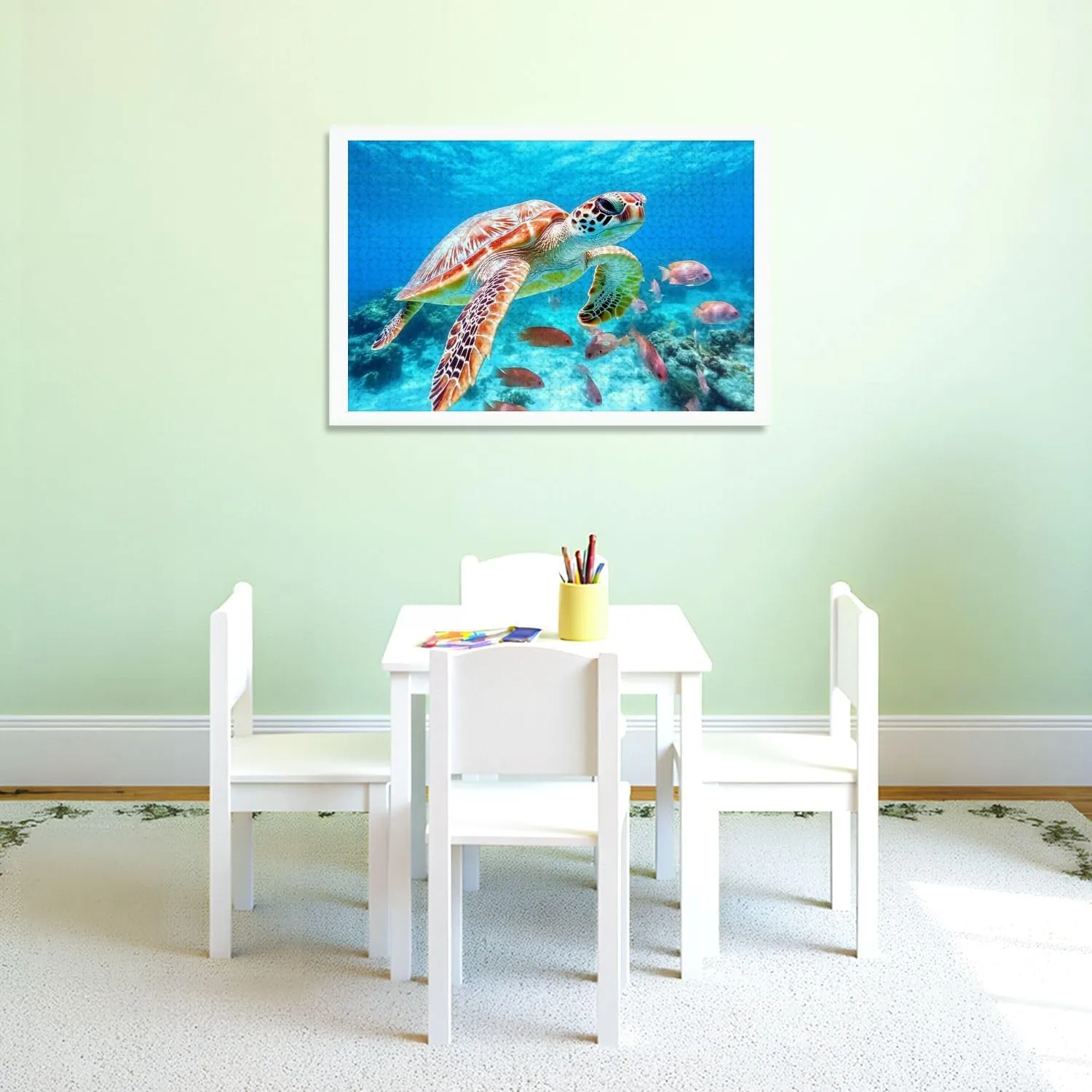 Puzzles for Adults 1000 Pieces Turtle Swimming Fish Wooden Jigsaw Puzzles Challenging Fun Educational Family Games Kid Toys Art Work Gift Home Decor