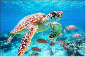Puzzles for Adults 1000 Pieces Turtle Swimming Fish Wooden Jigsaw Puzzles Challenging Fun Educational Family Games Kid Toys Art Work Gift Home Decor