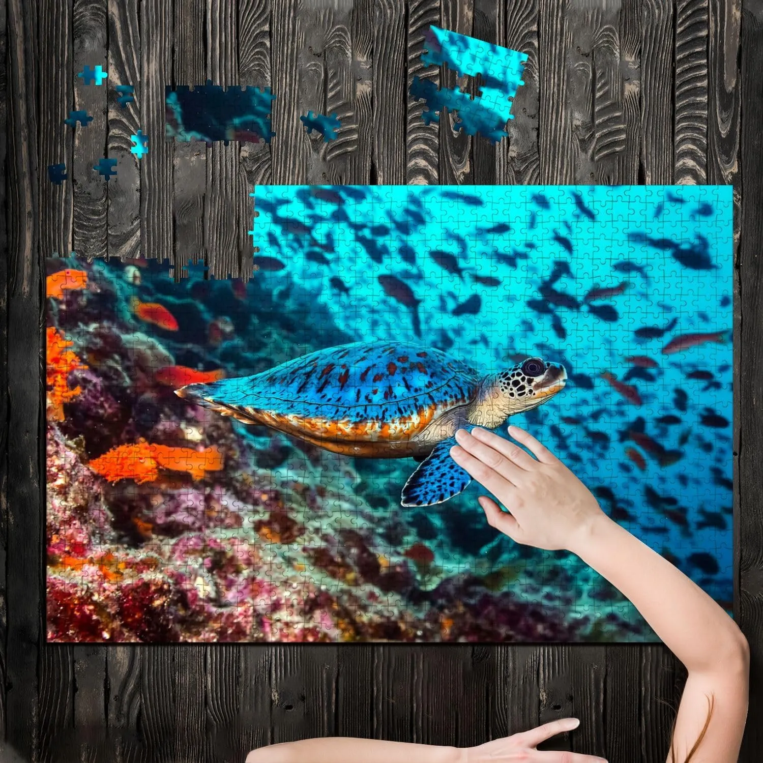 Puzzles for Adults 1000 Pieces Turtle Tons Fish Wooden Jigsaw Puzzles Challenging Fun Educational Family Games Kid Toys Art Work Gift Home Decor