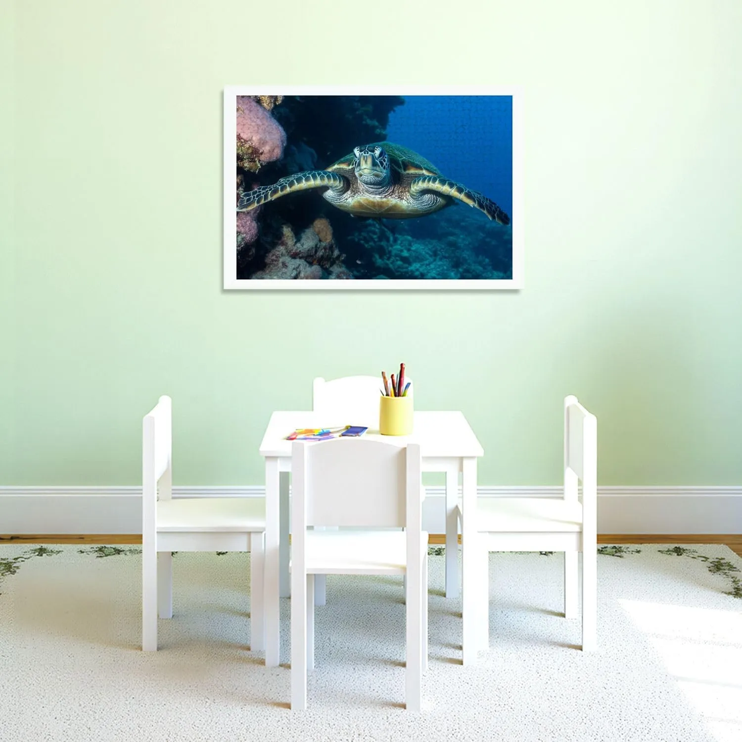 Puzzles for Adults 1000 Pieces Two Sea Turtles Swim Tandem Matching Fish Reef Wooden Jigsaw Puzzles Challenging Fun Educational Family Games Kid Toys Art Work Gift Home Decor