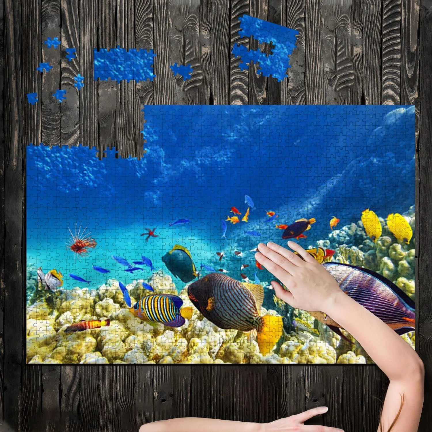 Puzzles for Adults 1000 Pieces Underwater World Corals Tropical Fish Wooden Jigsaw Puzzles Challenging Fun Educational Family Games Kid Toys Art Work Gift Home Decor