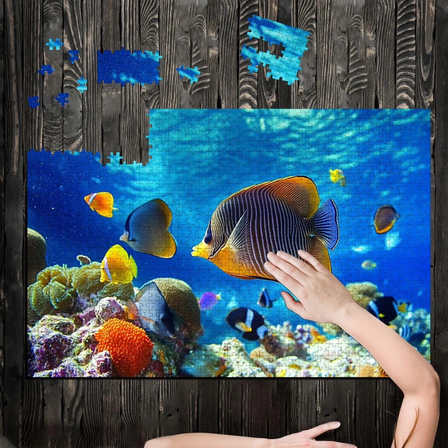 Puzzles for Adults 1000 Pieces Underwater World Corals Tropical Fish Wooden Jigsaw Puzzles Challenging Fun Educational Family Games Kid Toys Art Work Gift Home Decor