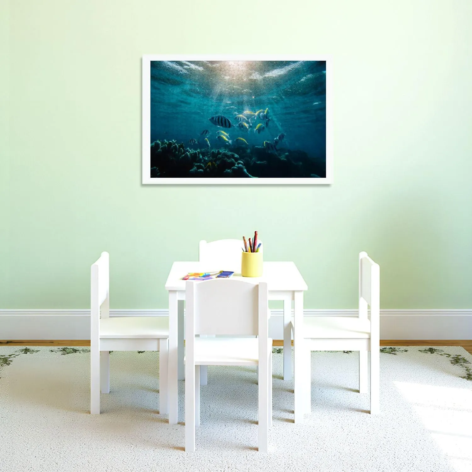 Puzzles for Adults 1000 Pieces Underwater World School Fish Swim Above Coral Sun Light Wooden Jigsaw Puzzles Challenging Fun Educational Family Games Kid Toys Art Work Gift Home Decor