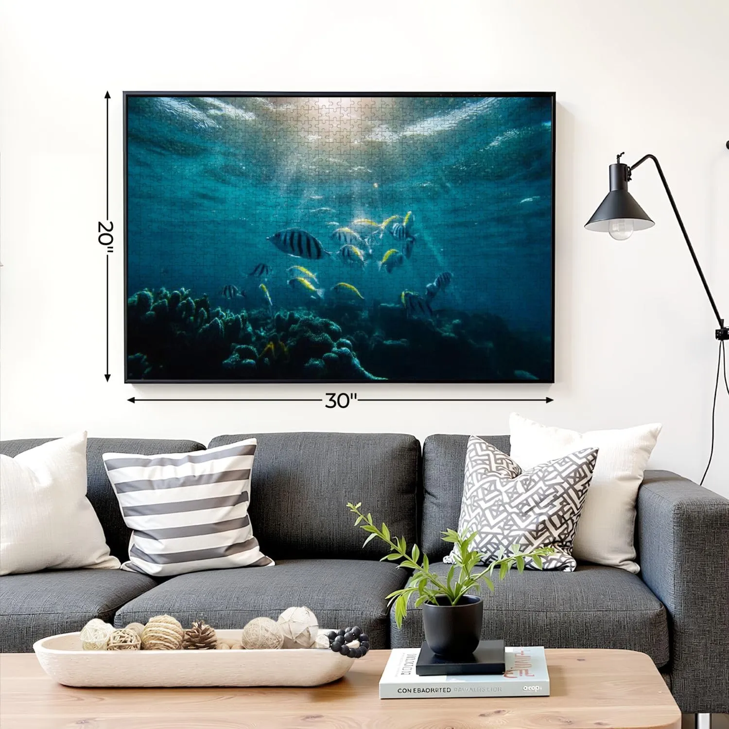 Puzzles for Adults 1000 Pieces Underwater World School Fish Swim Above Coral Sun Light Wooden Jigsaw Puzzles Challenging Fun Educational Family Games Kid Toys Art Work Gift Home Decor