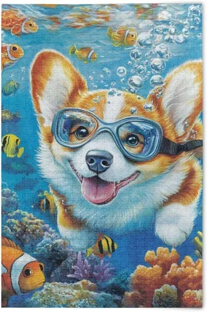 Puzzles for Adults 500 Piece Cute Corgi Swimming Underwater Fish Jigsaw Puzzles for Kids Toy Game Gift 202b8590