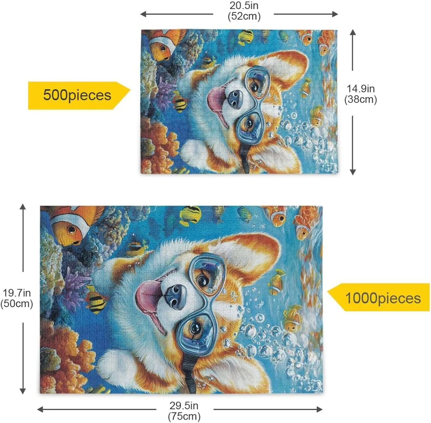 Puzzles for Adults 500 Piece Cute Corgi Swimming Underwater Fish Jigsaw Puzzles for Kids Toy Game Gift 202b8590