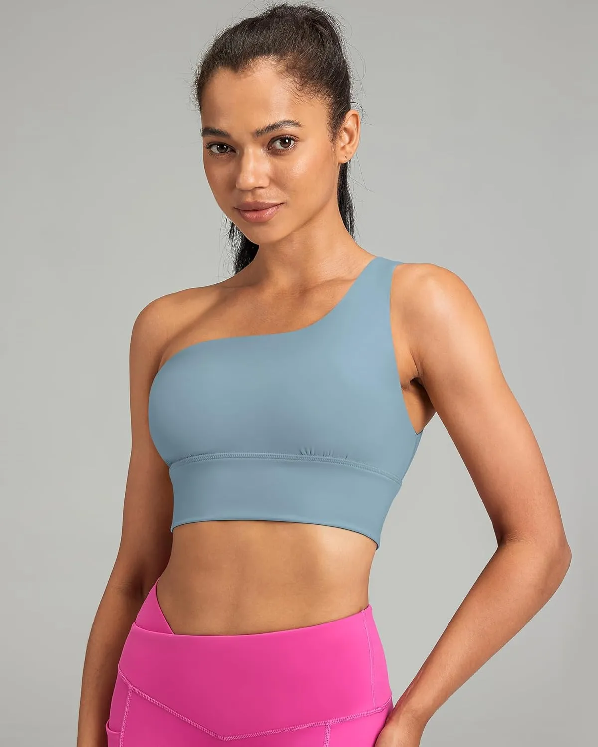 QUEENIEKE Womens One Shoulder Sports Bra Workout Strap Yoga Bras Cute Low Support Tops