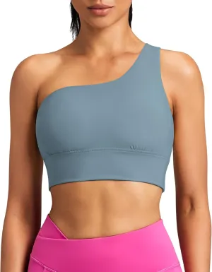 QUEENIEKE Womens One Shoulder Sports Bra Workout Strap Yoga Bras Cute Low Support Tops