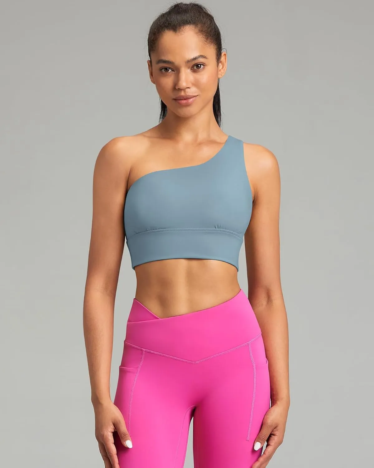 QUEENIEKE Womens One Shoulder Sports Bra Workout Strap Yoga Bras Cute Low Support Tops