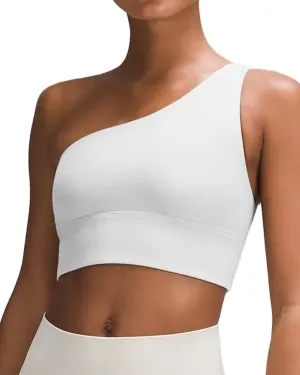 QUEENIEKE Womens One Shoulder Sports Bra Workout Strap Yoga Bras Cute Low Support Tops