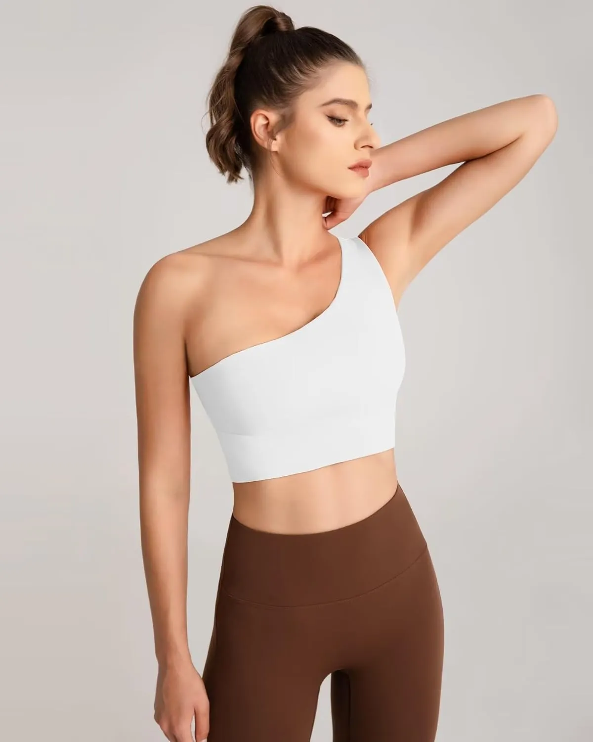QUEENIEKE Womens One Shoulder Sports Bra Workout Strap Yoga Bras Cute Low Support Tops
