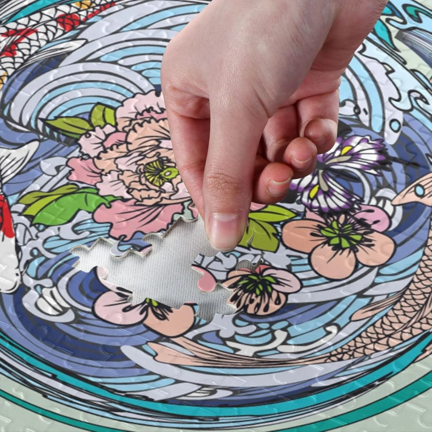 QUGRL Koi Fish Butterflies Flower Jigsaw Puzzle 1000 Pieces for Adults Teens Japanese Water Circle DIY Wall Art Intellectual Decompressing Educational Fun Game