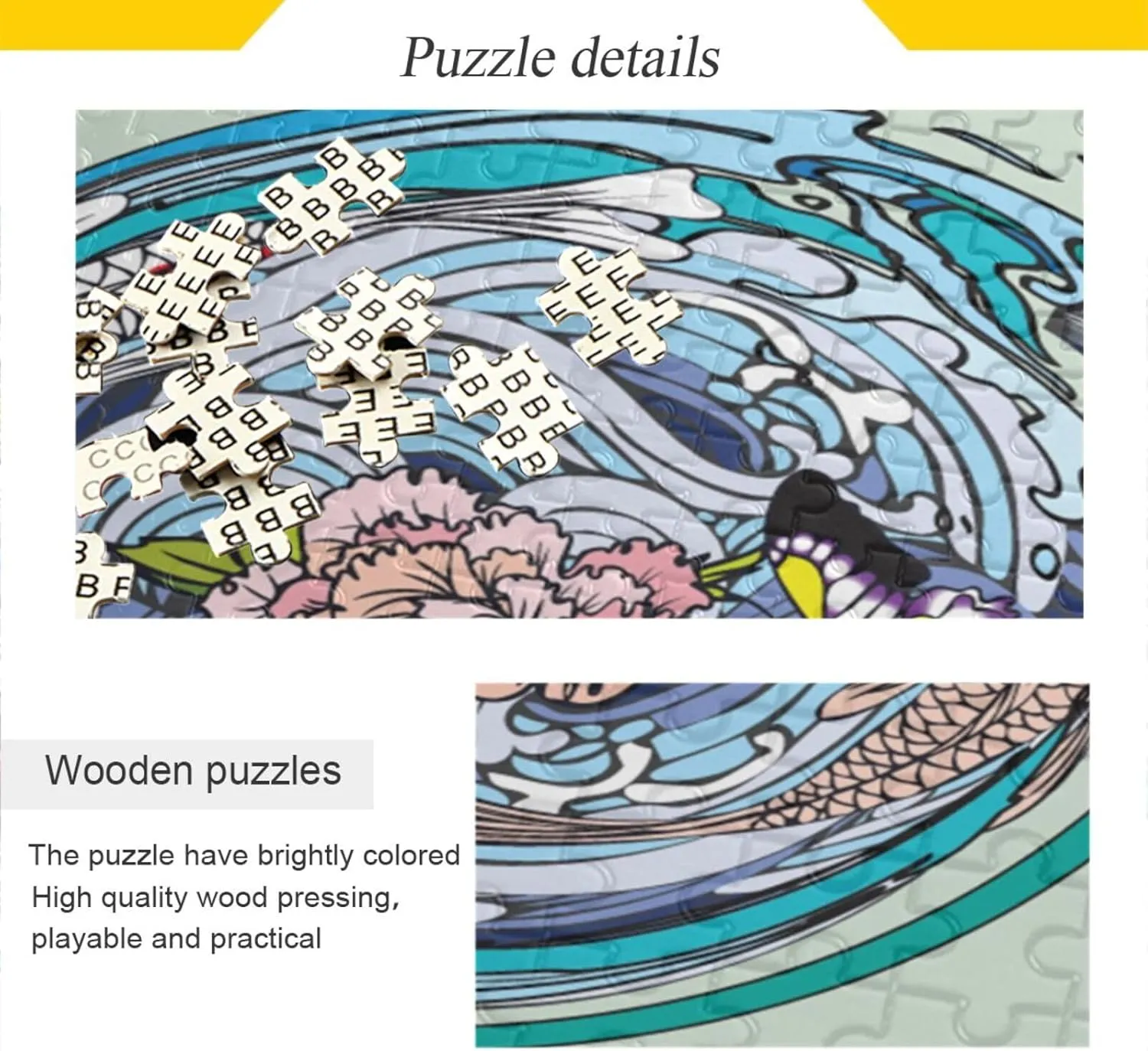QUGRL Koi Fish Butterflies Flower Jigsaw Puzzle 1000 Pieces for Adults Teens Japanese Water Circle DIY Wall Art Intellectual Decompressing Educational Fun Game