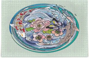 QUGRL Koi Fish Butterflies Flower Jigsaw Puzzle 1000 Pieces for Adults Teens Japanese Water Circle DIY Wall Art Intellectual Decompressing Educational Fun Game