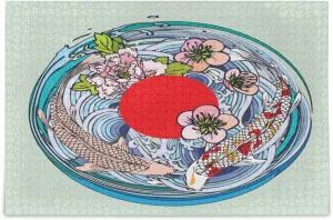 QUGRL Koi Fish Flower Blossoms Jigsaw Puzzle 1000 Pieces for Adults Teens Red Circle Water DIY Wall Art Intellectual Decompressing Educational Fun Game