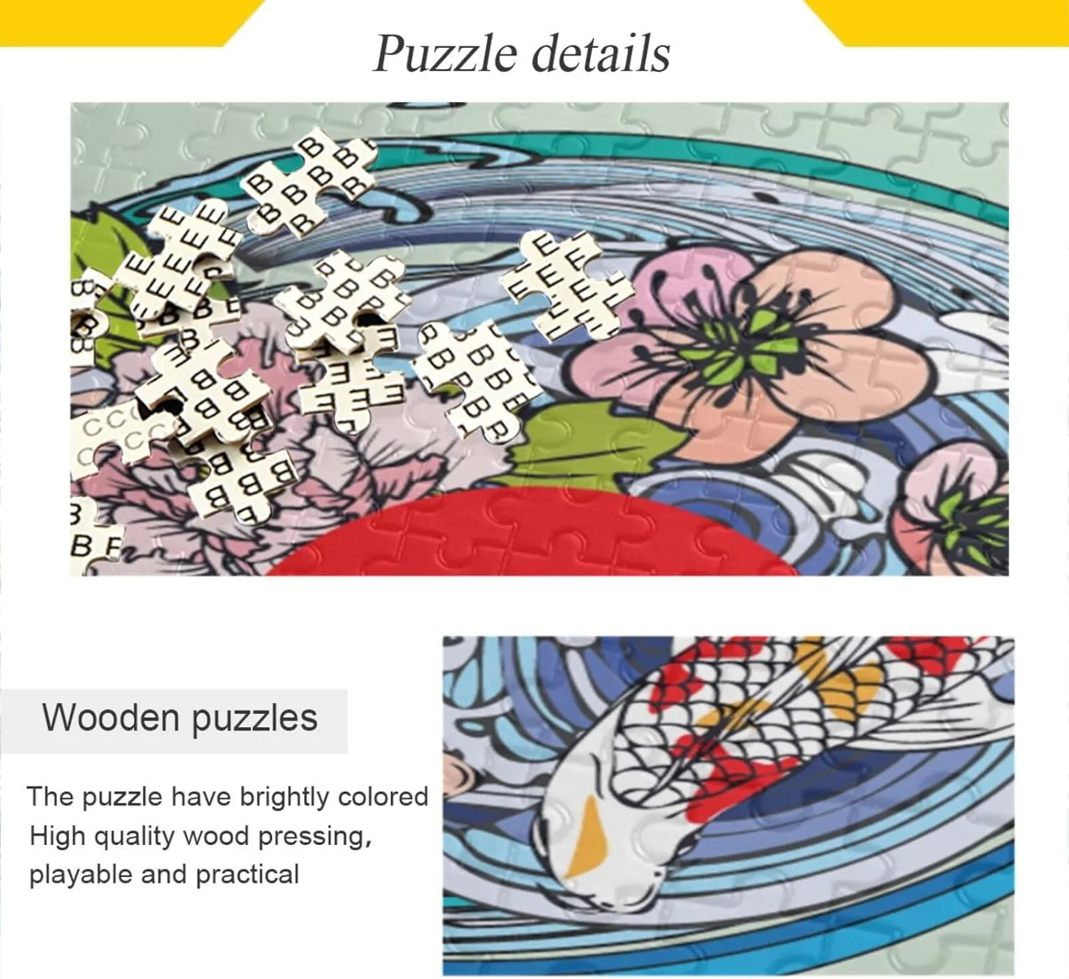 QUGRL Koi Fish Flower Blossoms Jigsaw Puzzle 1000 Pieces for Adults Teens Red Circle Water DIY Wall Art Intellectual Decompressing Educational Fun Game