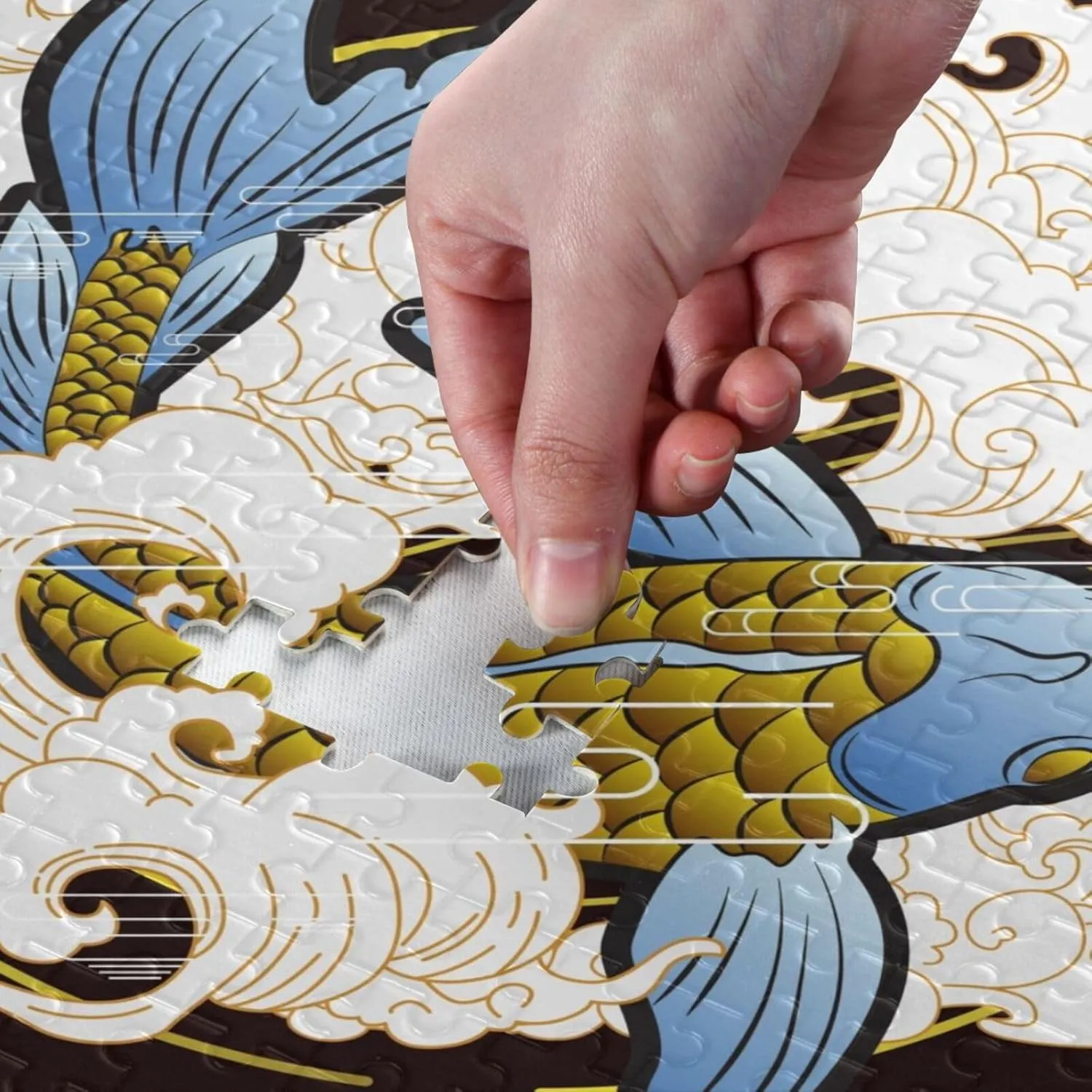 QUGRL Koi Fish Japanese Jigsaw Puzzle 1000 Pieces for Adults Teens Cartoon Cloud DIY Wall Art Intellectual Decompressing Educational Fun Game