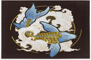 QUGRL Koi Fish Japanese Jigsaw Puzzle 1000 Pieces for Adults Teens Cartoon Cloud DIY Wall Art Intellectual Decompressing Educational Fun Game