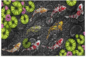 QUGRL Koi Fish Lotus Japanese Jigsaw Puzzle 1000 Pieces for Adults Teens Cartoon Pool DIY Wall Art Intellectual Decompressing Educational Fun Game