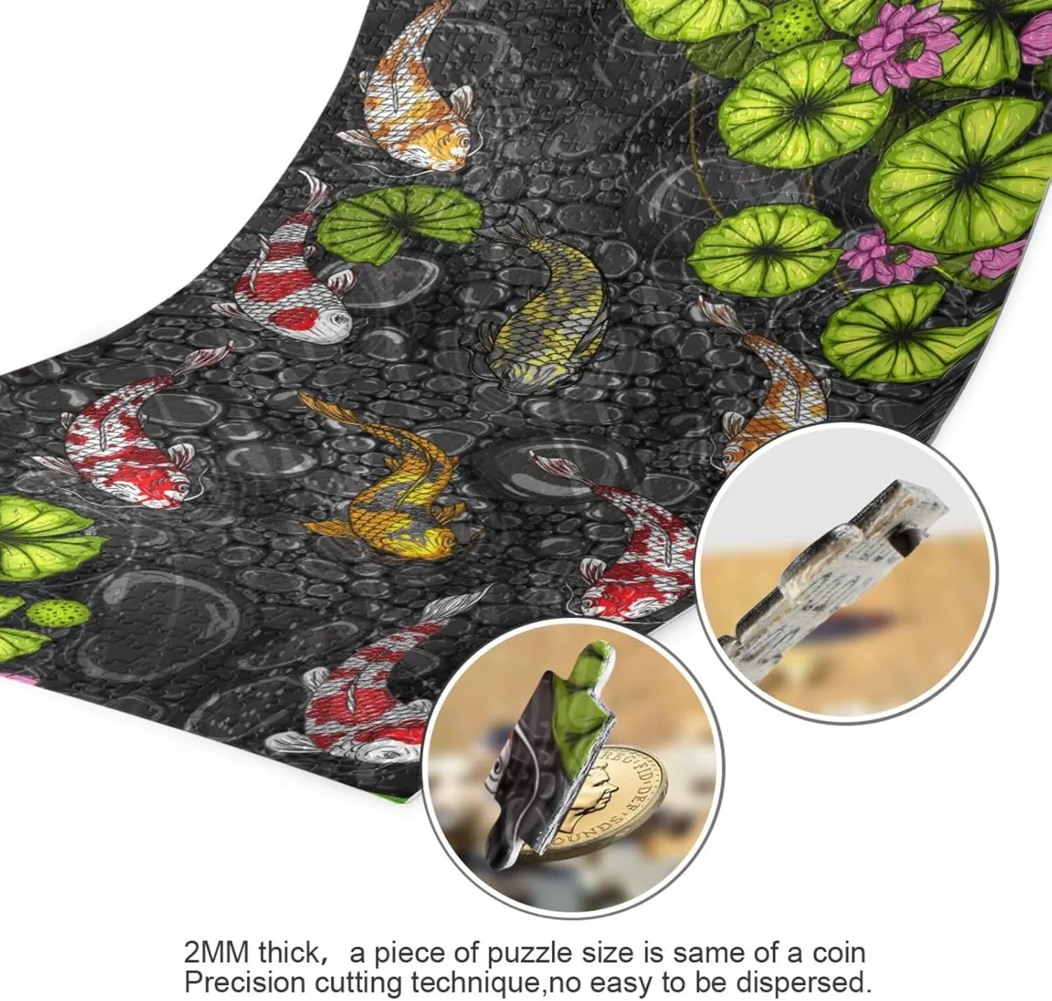 QUGRL Koi Fish Lotus Japanese Jigsaw Puzzle 1000 Pieces for Adults Teens Cartoon Pool DIY Wall Art Intellectual Decompressing Educational Fun Game