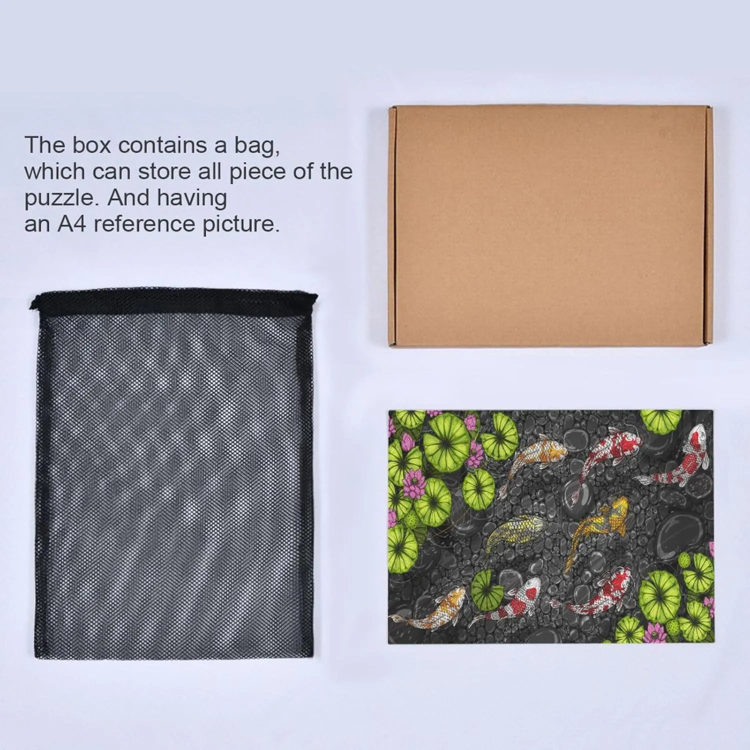 QUGRL Koi Fish Lotus Japanese Jigsaw Puzzle 1000 Pieces for Adults Teens Cartoon Pool DIY Wall Art Intellectual Decompressing Educational Fun Game