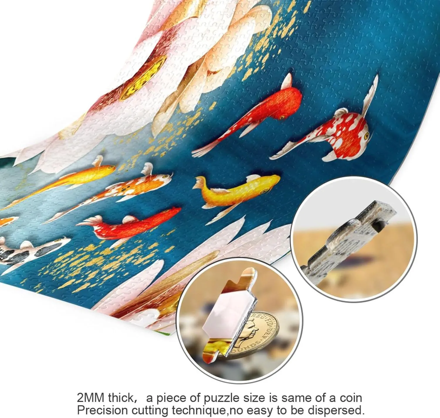 QUGRL Koi Fish Lotus Jigsaw Puzzle 1000 Pieces for Adults Teens Japanese Flower DIY Wall Art Intellectual Decompressing Educational Fun Game