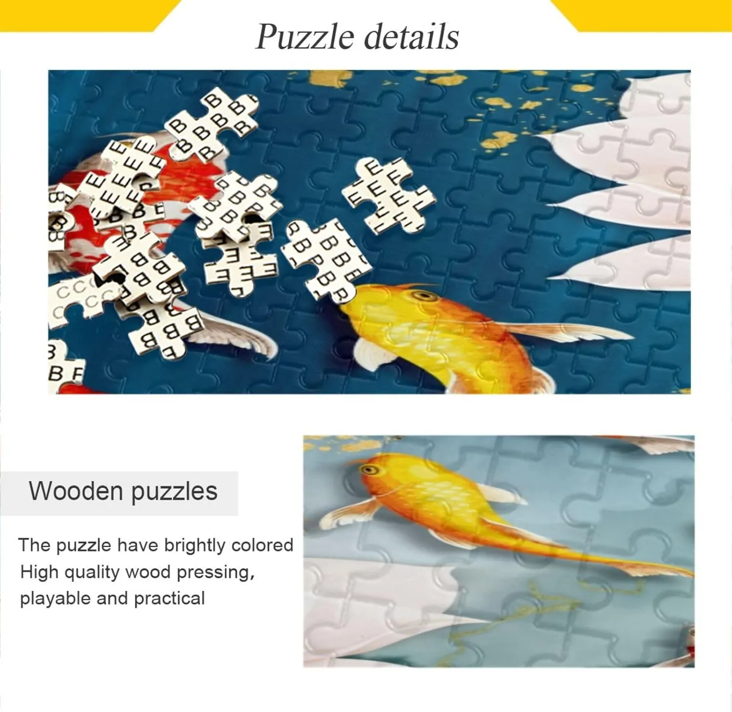 QUGRL Koi Fish Lotus Jigsaw Puzzle 1000 Pieces for Adults Teens Japanese Flower DIY Wall Art Intellectual Decompressing Educational Fun Game