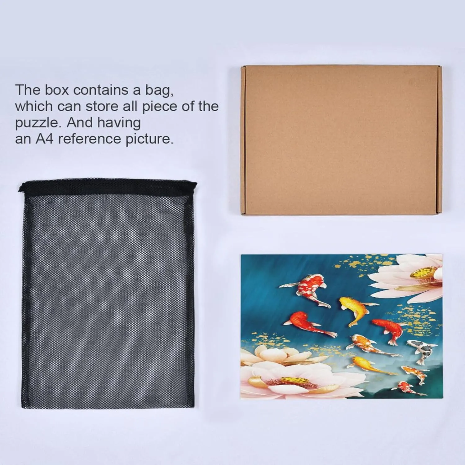 QUGRL Koi Fish Lotus Jigsaw Puzzle 1000 Pieces for Adults Teens Japanese Flower DIY Wall Art Intellectual Decompressing Educational Fun Game