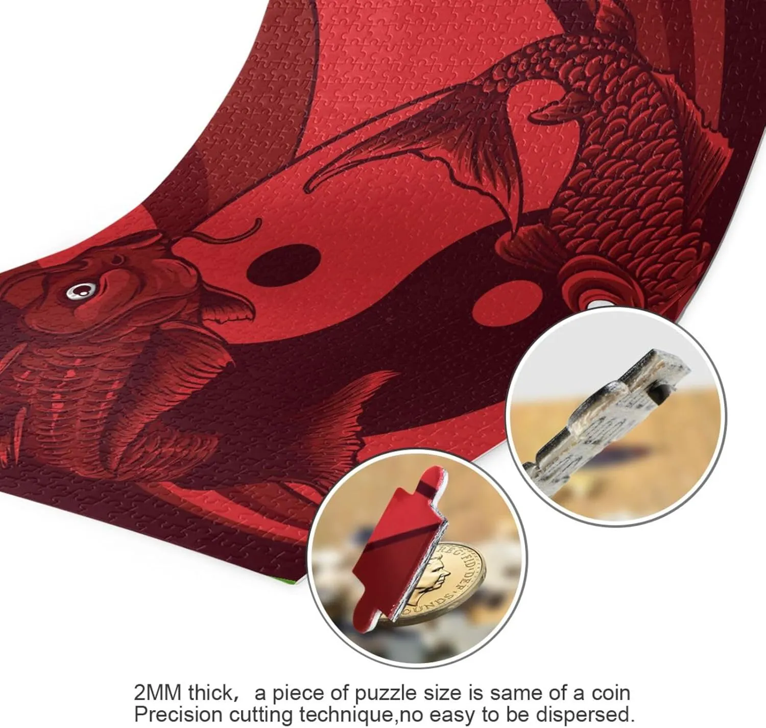 QUGRL Koi Fish Yinyang Red Jigsaw Puzzle 1000 Pieces for Adults Teens Japanese DIY Wall Art Intellectual Decompressing Educational Fun Game