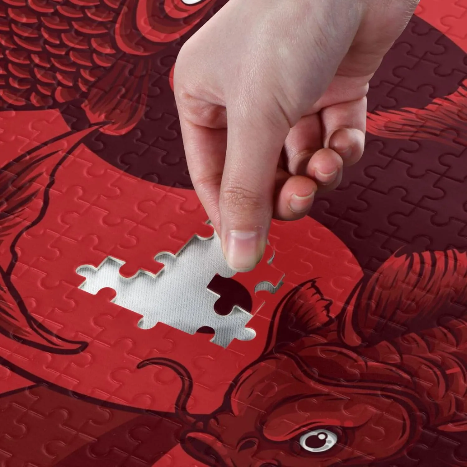 QUGRL Koi Fish Yinyang Red Jigsaw Puzzle 1000 Pieces for Adults Teens Japanese DIY Wall Art Intellectual Decompressing Educational Fun Game