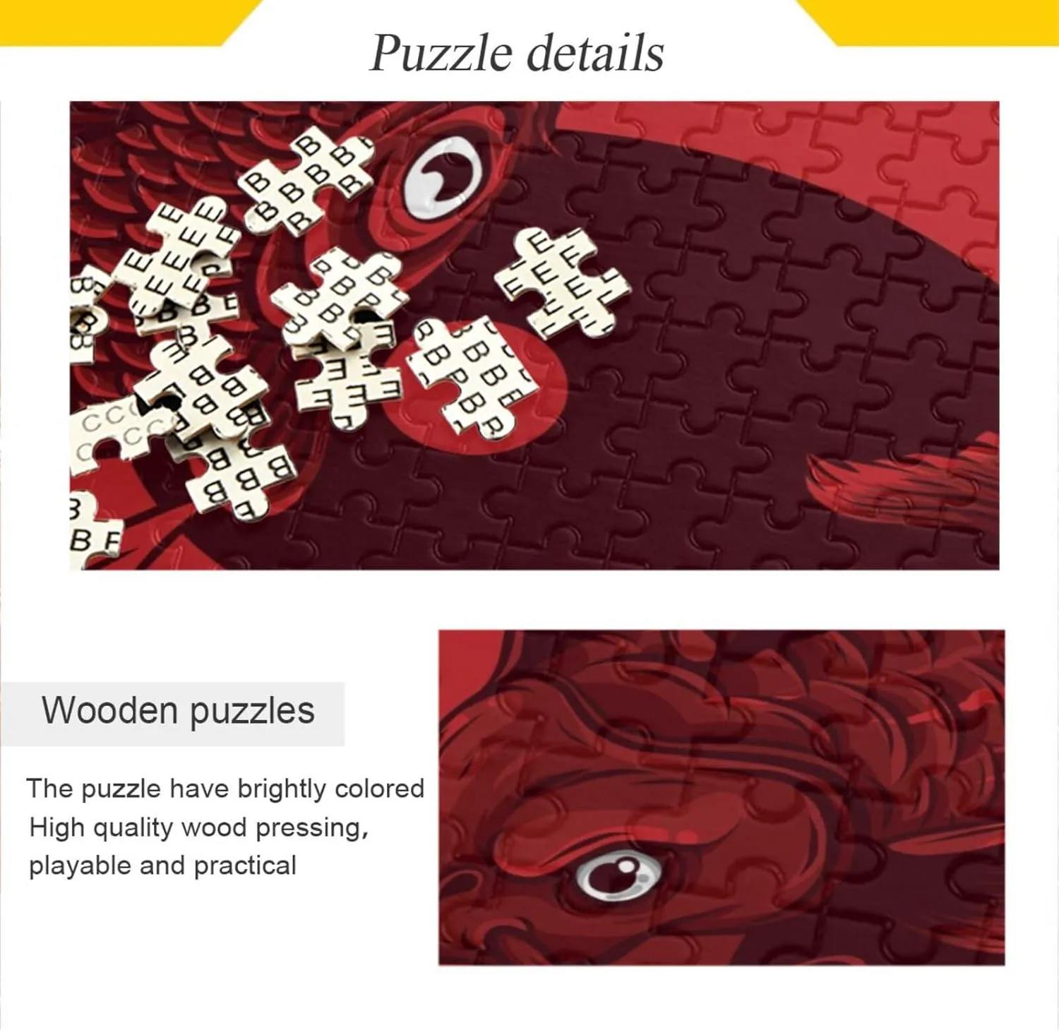 QUGRL Koi Fish Yinyang Red Jigsaw Puzzle 1000 Pieces for Adults Teens Japanese DIY Wall Art Intellectual Decompressing Educational Fun Game