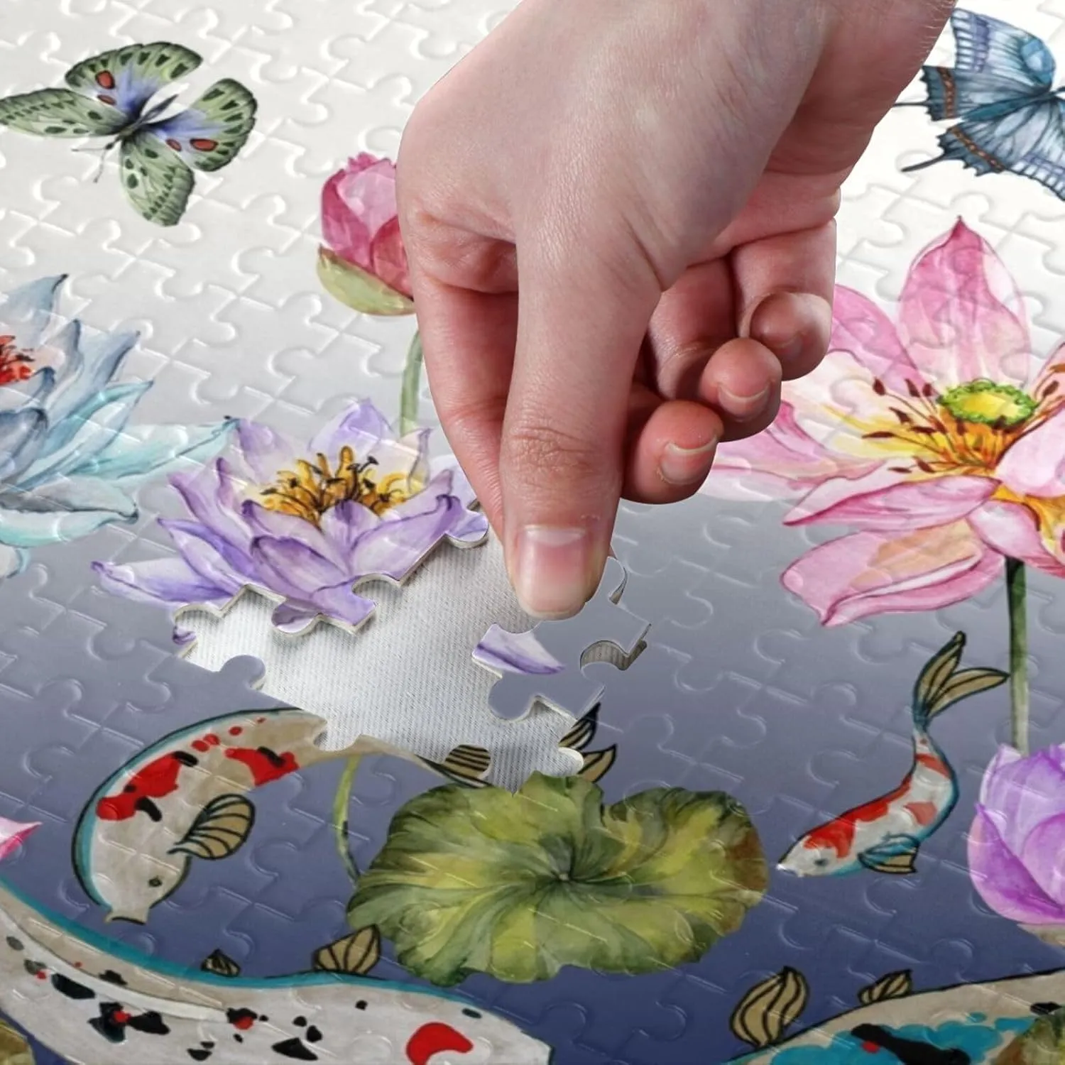 QUGRL Lotus Koi Fish Japanese Jigsaw Puzzle 1000 Pieces for Adults Teens Lotus Koi Fish Japanese DIY Wall Art Intellectual Decompressing Educational Fun Game
