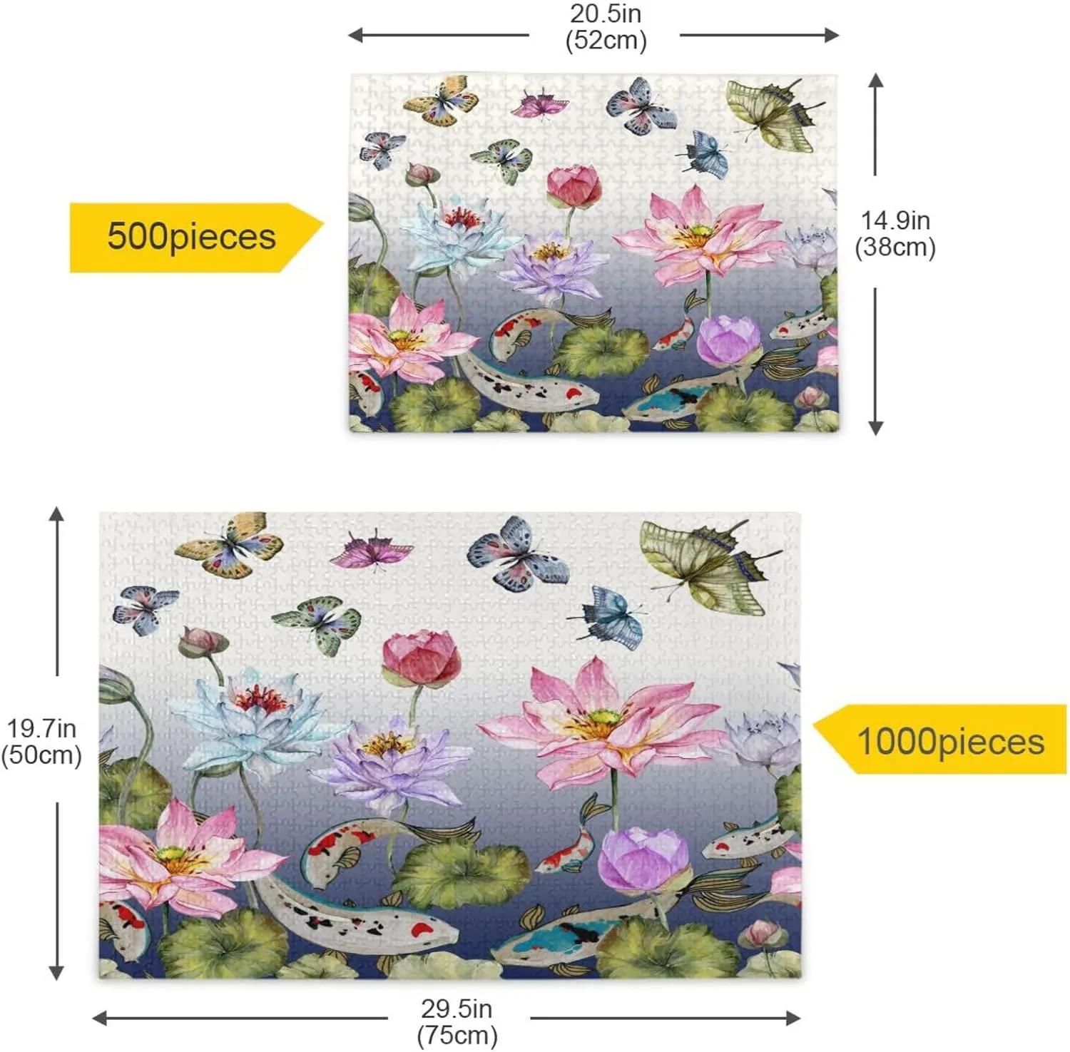 QUGRL Lotus Koi Fish Japanese Jigsaw Puzzle 1000 Pieces for Adults Teens Lotus Koi Fish Japanese DIY Wall Art Intellectual Decompressing Educational Fun Game