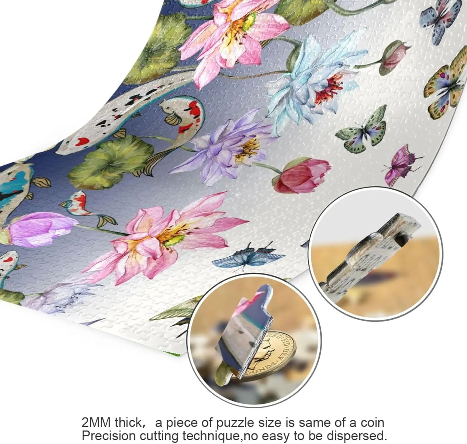 QUGRL Lotus Koi Fish Japanese Jigsaw Puzzle 1000 Pieces for Adults Teens Lotus Koi Fish Japanese DIY Wall Art Intellectual Decompressing Educational Fun Game