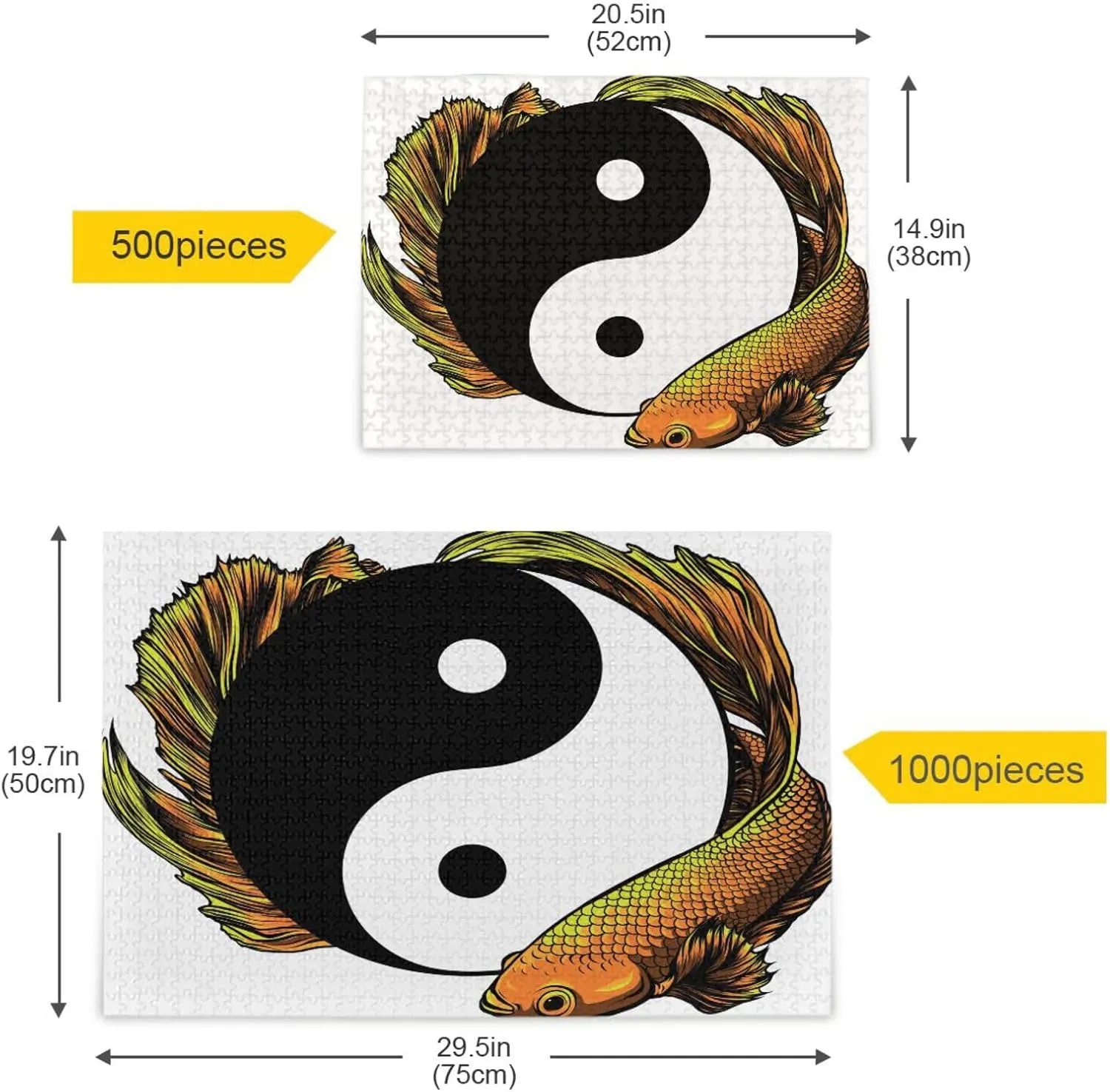 QUGRL Yin Yang Fish Symbol Jigsaw Puzzle 1000 Pieces for Adults Teens Art Abstract Japanese DIY Wall Art Intellectual Decompressing Educational Fun Game