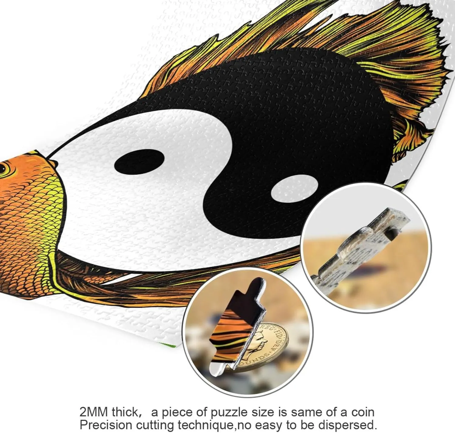 QUGRL Yin Yang Fish Symbol Jigsaw Puzzle 1000 Pieces for Adults Teens Art Abstract Japanese DIY Wall Art Intellectual Decompressing Educational Fun Game