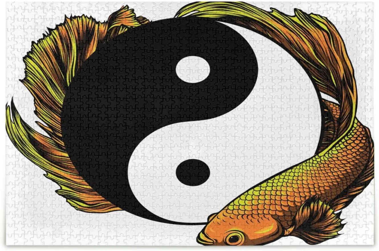 QUGRL Yin Yang Fish Symbol Jigsaw Puzzle 1000 Pieces for Adults Teens Art Abstract Japanese DIY Wall Art Intellectual Decompressing Educational Fun Game