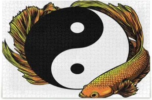 QUGRL Yin Yang Fish Symbol Jigsaw Puzzle 1000 Pieces for Adults Teens Art Abstract Japanese DIY Wall Art Intellectual Decompressing Educational Fun Game