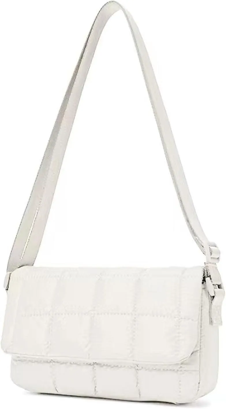 Quilted Crossbody Bags for Women Trendy Flap Saddle Purses Lightweight Nylon Side Shoulder Hand Bag with Adjustable Strap