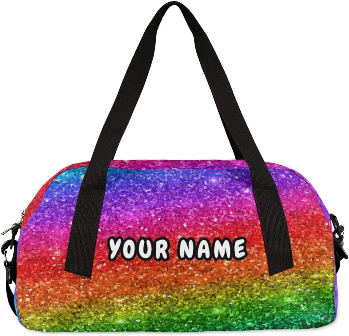 Rainbow Pattern Personalized Kids Duffel Bag for Girls Boys, Rainbow Debris Custom Name Dance Bag Overnight Small Duffel Bag Carry On Weekend Sports Travel Bag for School Practice Gymnastics Ballet