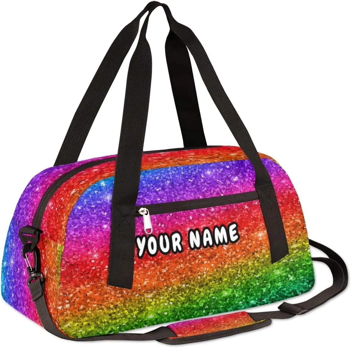 Rainbow Pattern Personalized Kids Duffel Bag for Girls Boys, Rainbow Debris Custom Name Dance Bag Overnight Small Duffel Bag Carry On Weekend Sports Travel Bag for School Practice Gymnastics Ballet