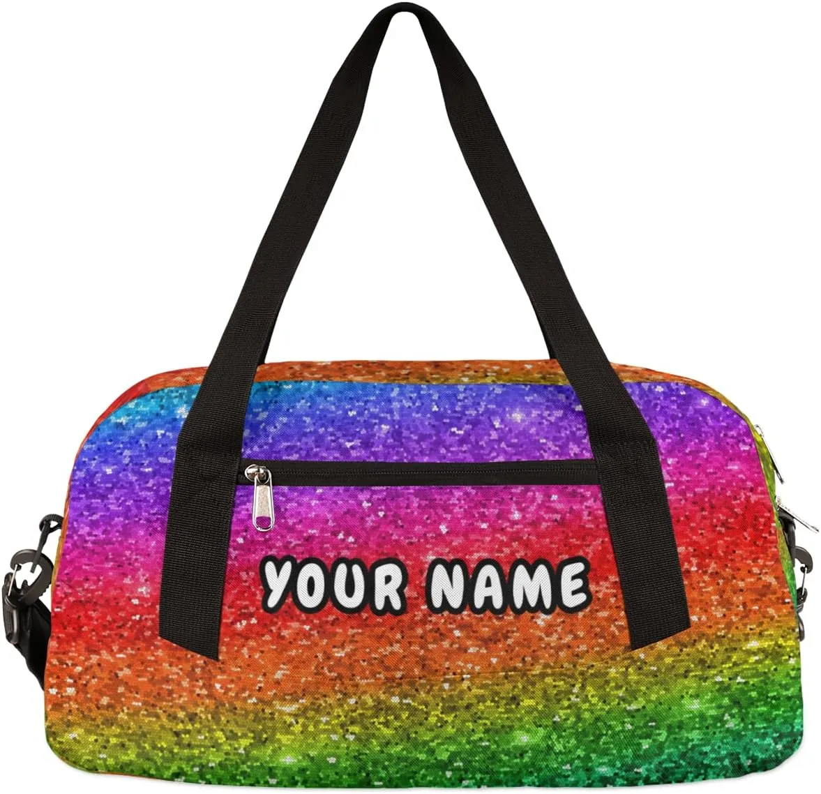 Rainbow Pattern Personalized Kids Duffel Bag for Girls Boys, Rainbow Debris Custom Name Dance Bag Overnight Small Duffel Bag Carry On Weekend Sports Travel Bag for School Practice Gymnastics Ballet