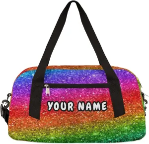 Rainbow Pattern Personalized Kids Duffel Bag for Girls Boys, Rainbow Debris Custom Name Dance Bag Overnight Small Duffel Bag Carry On Weekend Sports Travel Bag for School Practice Gymnastics Ballet